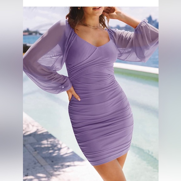 Bodycon Satin Plunging U-Neck Ruched Mini Cocktail Dress main image 1